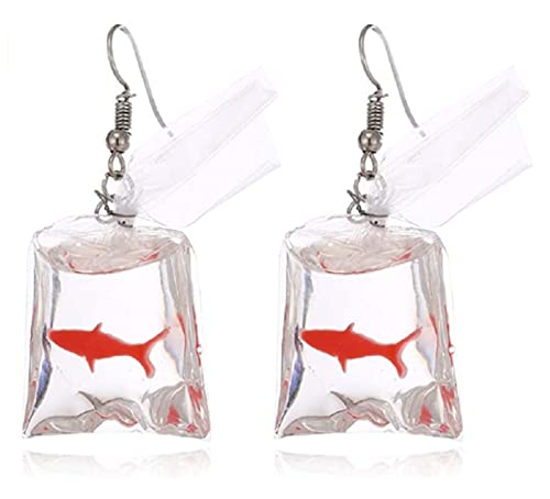 Acamifashion Women Funny Goldfish Water Bag Shape Dangle Hook Earrings Charm Jewelry Gift