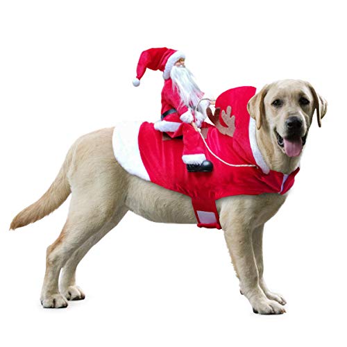 Idepet Santa Claus Riding Horse Costume, X-Large, Red & White, Velvet, Microfiber, Unisex, Christmas, Hooded Neck, Pull On, Pet Apparel Costume