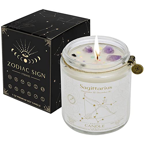 YTENTE Zodiac Sign Candles, Zodiac Crystal Sign Candles,Astrology Scented Candles Best Friends Gifts for Women, Men Sister Brother Zodiac Funny Birthday Gift Candle Jar (Sagittarius)