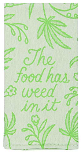 Blue Q Woven Jacquard Dish Towel, The Food Has Weed in It. Funny, Functional and Fabulous, 100% Cotton, Soft, Super-Absorbent, 28 x 21