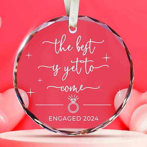 Engagement Gifts for Couples - Gifts for Newly Engaged Couples - Happy Engagement Gifts for Her, Bride, Bride to Be - Just Engaged Gifts for Her, Friends - Engagement Gift - Glass Engagement Ornament