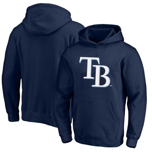 MLB Kids Youth 8-20 Officially Licensed Ball Park Primary Logo Pullover Performance Hoodie Sweatshirt (US, Numeric, 10, 12, Regular, Tampa Bay Rays - Navy)