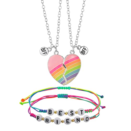 Butishop 4Pcs Best Friend Necklace BFF Half Heart Magnetic Necklaces Friendship Bracelets Forever Pendant Necklaces for Women Girls Boys Jewelry Gifts(Colored)