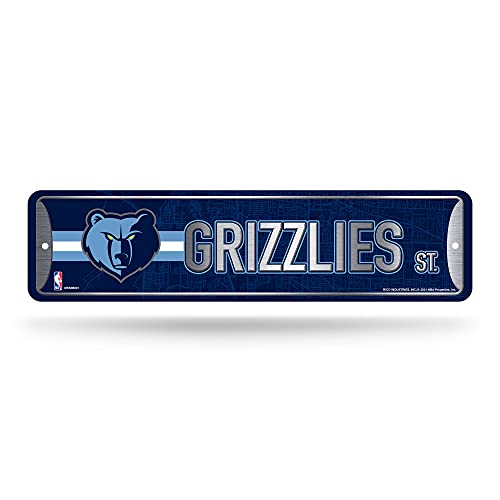 Rico Industries NBA Memphis Grizzlies Home Décor Metal Street Sign (4' x 15') - Great for Home, Office, Bedroom, & Man Cave - Made,Silver