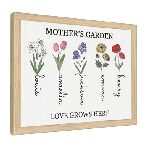 Oleksil Personalized Mother's Day Gift for Mom from Daughter Son,Customized Mothers Grandmas Garden,Custom Birth Month Flowers Canvas Prints With Names Wall Art for Mom Grandma