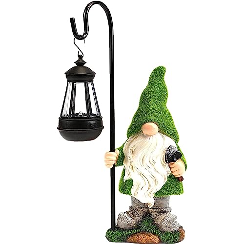 VChymm Flocked Solar Garden Gnomes Outdoor Statues-15.8”Outdoor Garden Decor-LED Outdoor Decor Light-Unique Housewarming Gifts Yard Art Sculptures for Patio Lawn Ornaments