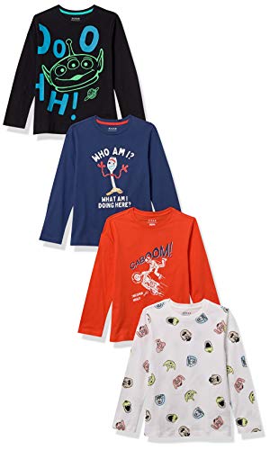 Amazon Essentials Disney | Marvel | Star Wars Boys' Long-Sleeve T-Shirts (Previously Spotted Zebra), Pack of 4, Toy Story Friends, Small