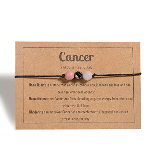 Zodiac Cancer Bracelets Cancer Gifts for Women Men, 6mm Natural Stone Horoscope Bracelets Healing Gemstone Crystals Zodiac Sign Gifts