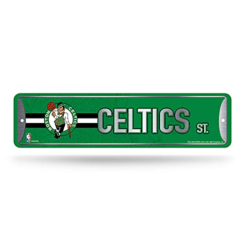 Rico Industries NBA Boston Celtics Home Décor Metal Street Sign (4' x 15') - Great for Home, Office, Bedroom, & Man Cave - Made,Silver