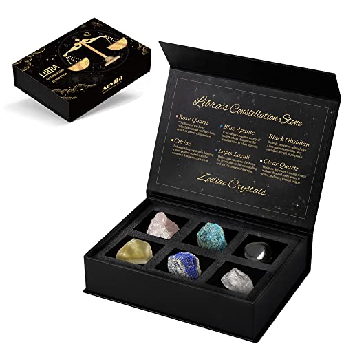 Libra Crystals Gift Set, Libra Zodiac Signs Healing Crystals Birthstones with Horoscope Box Set Libra Astrology Crystals Healing Stones Gifts