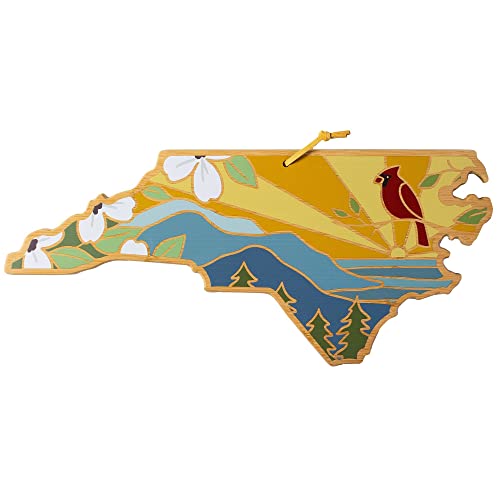 Totally Bamboo North Carolina State Shaped Cutting Board and Charcuterie Serving Platter with Artwork by Summer Stokes, Includes Hang Tie for Wall Display