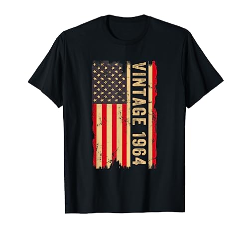 Vintage 1964 60th Birthday Gifts 60 Years Old American Flag T-Shirt