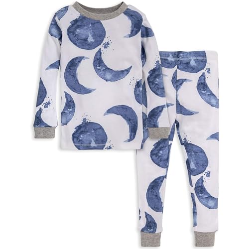 Burt's Bees Baby baby boys Pajamas, Tee Pant 2-piece Pj Set, 100% Organic Cotton and Toddler Pajama Bottoms, Indigo Hello Moon, 3T US