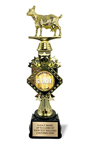 13” Large Goat Trophy Custom Award with Engraving on Personalized Plate, Funny Goat Office Awards, “Greatest of All Time” for Champion, Mom, Dad, Co-Worker, Boss, Fantasy Football Winner Gift