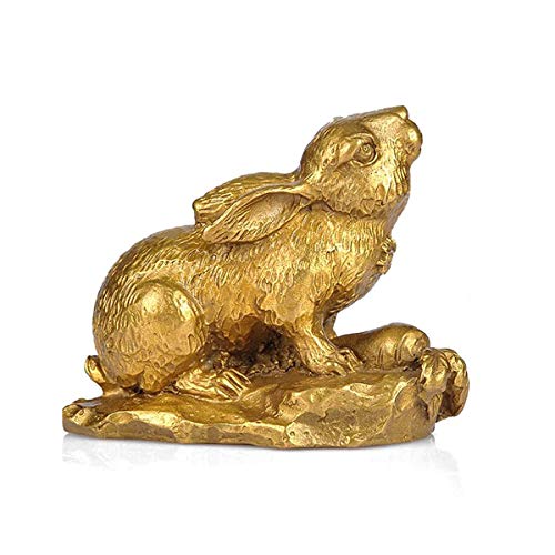 Feng Shui 2023 Chinese Zodiac Rabbit Figurine Golden Brass Lucky Bunny Statue Desktop Collectible Home Office Table Decor Gifts --Addune (Rabbit)