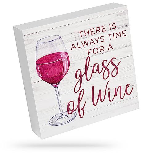 There Is Always Time for A Glass of Wine - Wine Decor for Kitchen,Wine Decor,Rustic Wood Sign,Decorative Signs & Plaques,Wooden Signs,Funny Signs for Home Decor,Vintage Decor,Funky Decor