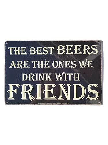 AMERICAN WIT (The Best BEERS are The Ones We Drink With FRIENDS) 8' x 12' Metal Tin Funny Bar Sign Wall Decor Plaque Poster Chalk Rustic Rusty Vintage Retro Look