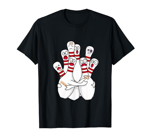 Cartoon Bowling Scared Bowling Pins Funny Sport Bowler T-Shirt