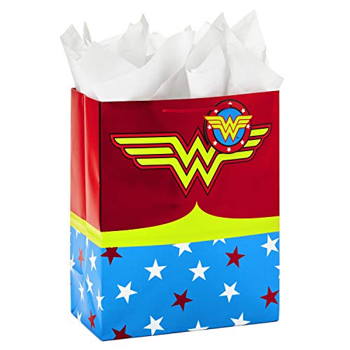 Hallmark 13' Large Wonder Woman Gift Bag with Tissue Paper for Birthdays, Mother's Day, Nurses Day, Graduations, Valentines Day, Teacher Appreciation or Any Occasion