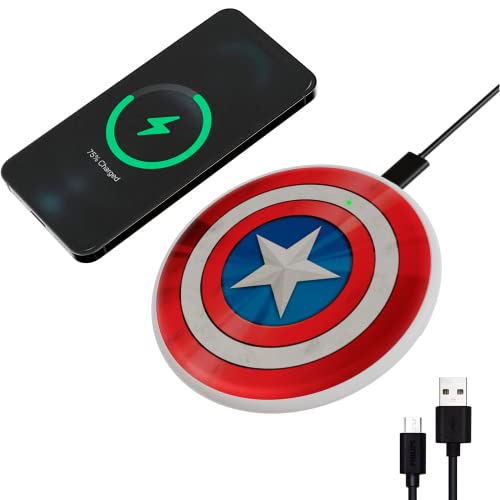Marvel Avengers Captain America Shield Wireless Charging Pad- 10Watt Wireless Charging Station with LED Indicator for All Qi Enabled Devices- Avengers Gifts for Men, Women and Fans of Captain America