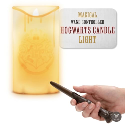 Paladone Hogwarts Crest Candle Light with Magical Wand Remote Control, Harry Potter Room Decor and Desk Accessories