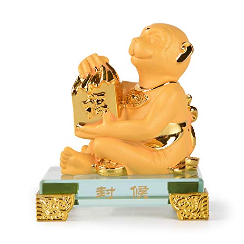 BRASSTAR Golden Resin Feng Shui Statue Monkey Chinese Zodiac Home Office Table Top Decor Figurine Gift Collection PTZY108