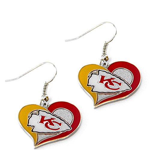 aminco womens NFL Kansas City Chiefs Swirl Heart Earrings Multi, One Size