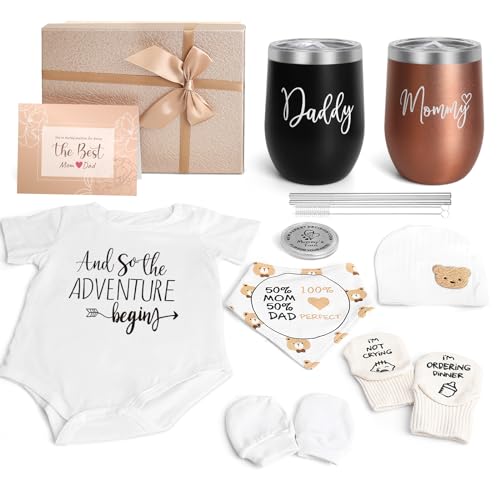 Suhctuptx New Mom Gifts for Women, Top Pregnancy Gifts for New Parents Gender Reveal Gifts with Mom and Dad Tumbler Set for First Time Moms, Expecting Parents to Be, Gender Reveal, Baby Shower…