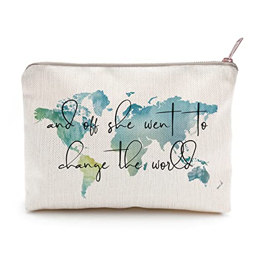 And Off She Went To Change The World, Graduation Gift For Her, Makeup Bag Gift, Graduation Gift, Daughter Gift, Sister Gift, World Map Bag, Roommate Gift