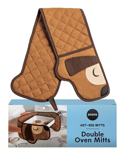 New!! Hot-Dog Oven Mitts Cute Funny Oven Mitts by OTOTO - Gifts for Dog Lovers, Dachshund Dog Themed Gifts, Oven Mitts Dogs, Dog Lover Gifts, Double Oven Mitts Heat Resistant, Kitchen Gadgets (Brown)