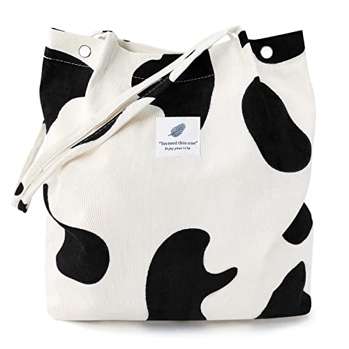 LHMTQVK Tote, Corduroy Bag Women's Shoulder Purses for Office Shopping Travel, Cow