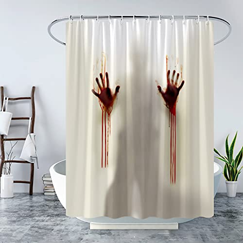 WZFashion Horror Bloody Hands Shower Curtain Help Me Halloween Weird Silhouette Shadow Scary Ghost Horror House Halloween Decor Fabric Bathroom Curtain with Hook