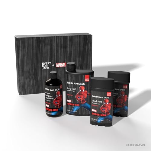 Every Man Jack Spider-Man Body Set - Perfect for Every Guy & Marvel-Lover - Bath and Body Marvel Gift Set with Clean Ingredients & Incredible Scents - Includes Body Wash, Shampoo & Deodorant 2-Pack