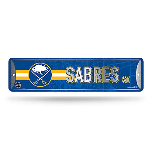 Rico Industries NHL Hockey Buffalo Sabres Metal Street Sign 4' x 15' Home Décor - Bedroom - Office - Man Cave,Silver