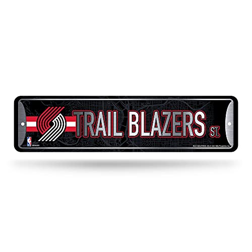 Rico Industries NBA Portland Trail Blazers Home Décor Metal Street Sign (4' x 15') - Great for Home, Office, Bedroom, & Man Cave - Made Silver
