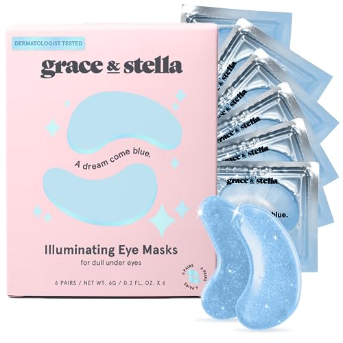 grace & stella Award Winning Under Eye Mask (Blue, 6 Pairs) Reduce Dark Circles, Puffy Eyes, Undereye Bags, Wrinkles, Gel Under Eye Patches, Nurse Gifts, Vegan Cruelty-Free Self Care