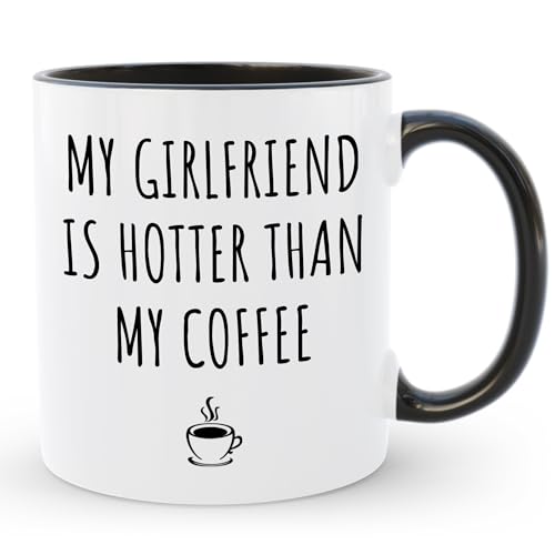 Giftbees My Girlfriend Is Hotter Than My Coffee Mug, Birthday Anniversary Christmas Unique Present Idea, Funny Gift for Boyfriend from Girlfriend, 11 Oz Ceramic Tea Cup, Valentines Day Gift for Her