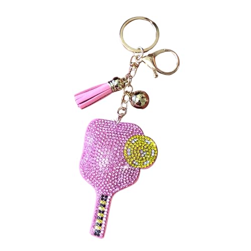 Popfizzy Rhinestone Pink Pickleball Keychain for Women, Bling Pickleball Backpack Keychain for Girls, Pickleball Gifts