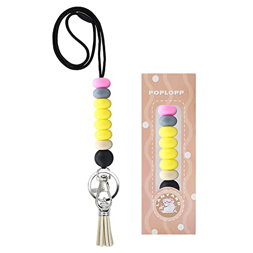POPLOPP Cute Lanyards for Id Badges and Keys for Women Teacher，Silicone Beaded Breakaway Lanyard with Keychain for Nurse Students Employees Office worker (Yellow)