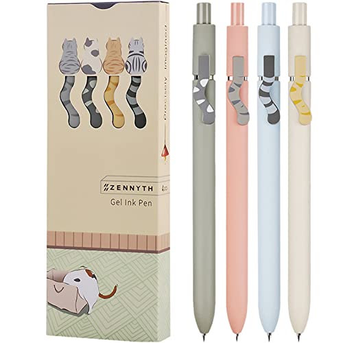UIXJODO Cat Pens, 4 Pcs 0.5mm Cute Kawaii Pens Black Ink Pens Fine Point Smooth Writing Pens, High-End Series Cat's Tail Retractable Pens for Journaling Note Taking (4 Pcs Cat)