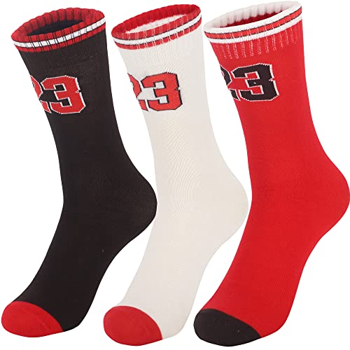 NIUNEW 3 Pairs Basketball Socks for Boys and Girls,Athletic Running Breathable Youth Sports Basketball Socks Gifts for Kids 6-14 (One Size, 3 pairs #23)