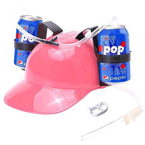 SMOQIO Beer Hat, Toy Helmet for Beers, Juices, Flavored Waters, Toy Accessories Gifts for Kids – Pink with Two Regulating Valves and Holder