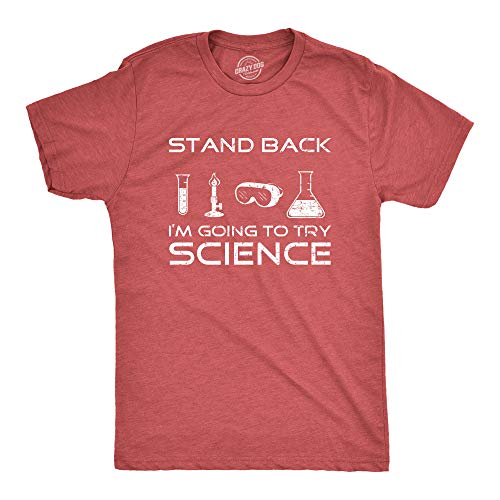 Mens Stand Back I'm Going to Try Science T Shirt Funny Nerdy Tee For Geeks,Large,Red