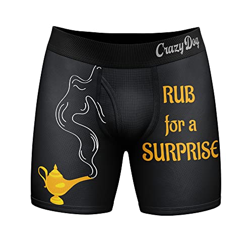 Crazy Dog T-Shirts Mens Rub For A Surprise Boxer Briefs Funny Sarcastic Offensive Underwear for Guys Joke Funny Graphic Boxers Dad Joke Funny Sarcastic Mens Novelty Boxer Black XL