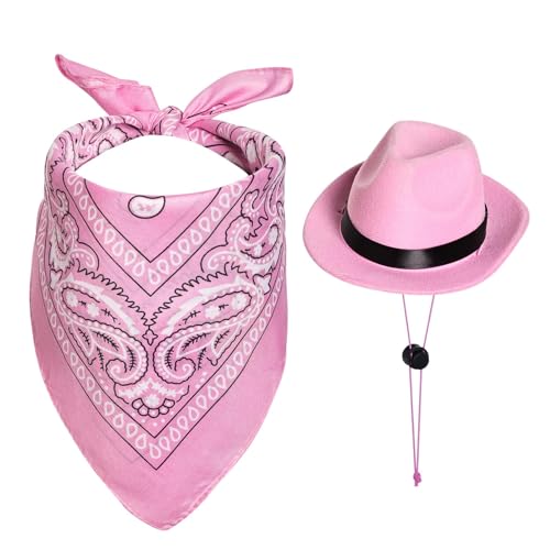 choyaxo Dog Halloween Costumes Pet Cowboy Costume for Dogs Cat Cowboy Hat with Bandana Scarf Set Party Accessories (Pink)