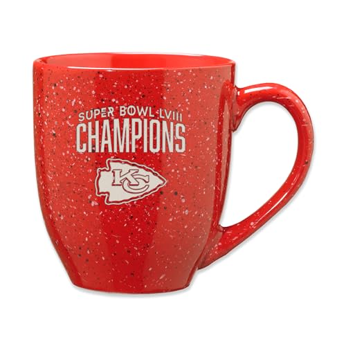 Rico Industries NFL Football Kansas City Chiefs 2024 Super Bowl LVIII Champions 16 oz Team Color Laser Engraved Speckled Ceramic Coffee Mug