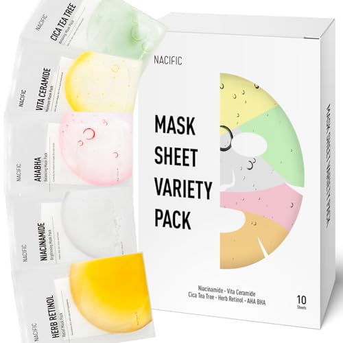KOSBEAUTY Nacific Premium Facial Mask Sheet Variety Pack 10 Sheets with K-Pop Stray Kids Photocard 2 pcs for Deep Hydration Skincare - Korean Beauty Set for Women and Men