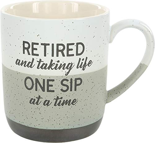 Pavilion Gift Company Retired and Taking Life One Sip at A Time-15oz Speckled Stoneware Coffee Cup Mug, 1 Count (Pack of 1), Beige
