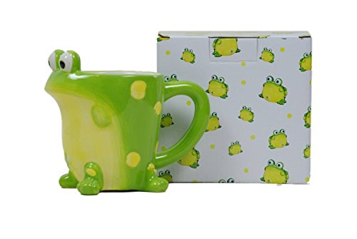 Burton Frog Coffee Mug with Gift Box, Green Porcelain Ceramic Cup with Large Handle, 10 oz Capacity