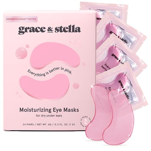 grace & stella Award Winning Under Eye Mask (Pink, 24 Pairs) Reduce Dark Circles, Puffy Eyes, Undereye Bags, Wrinkles - Gel Under Eye Patches - Birthday Gifts for Women - Vegan Cruelty-Free Self Care